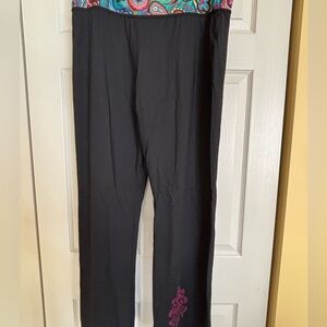 Disney Black Leggings with Colorful Paisley Waistband